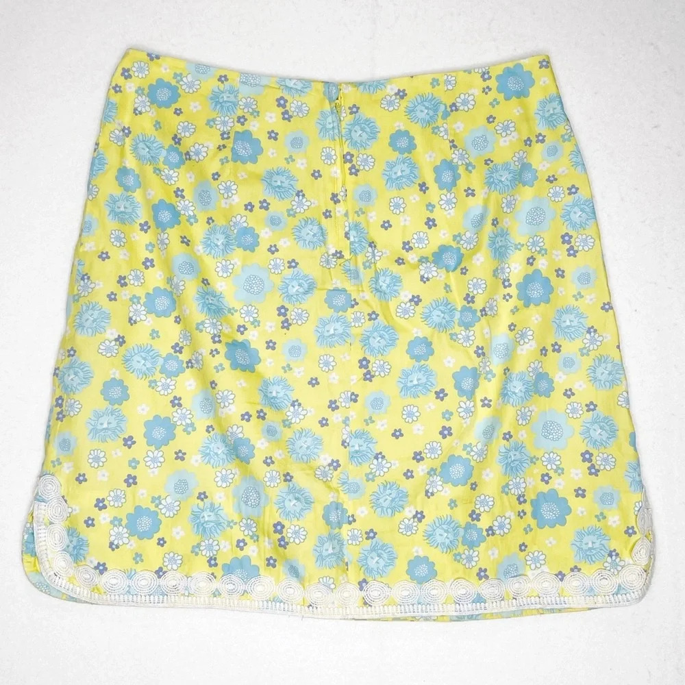 Lilly Pulitzer Yellow Lion Floral‎ Print Cuba Libre Pattern Skirt Size 8 Vintage